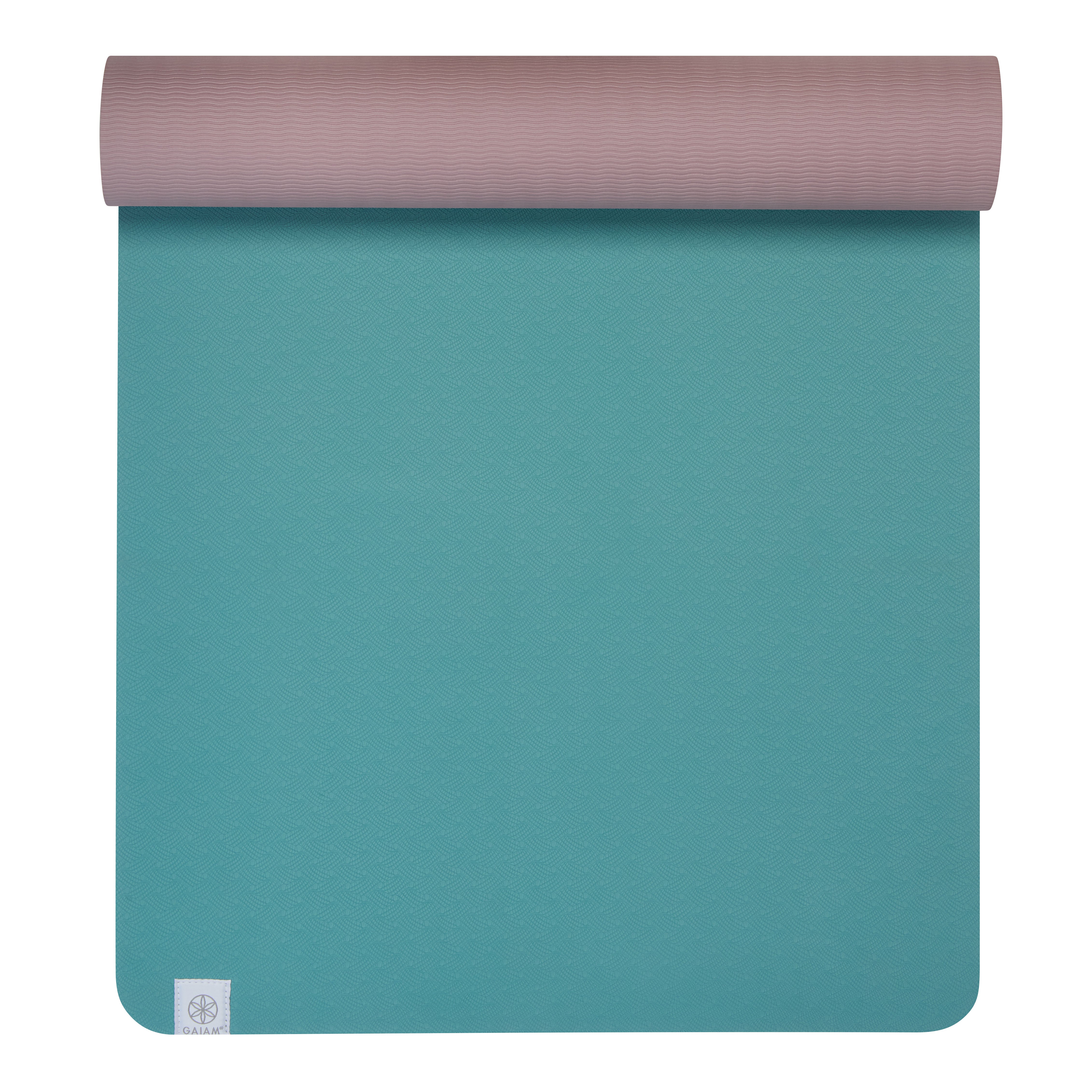 Gaiam Performance Yoga Mat (6mm) Seafoam/Dusty Pink top rolled