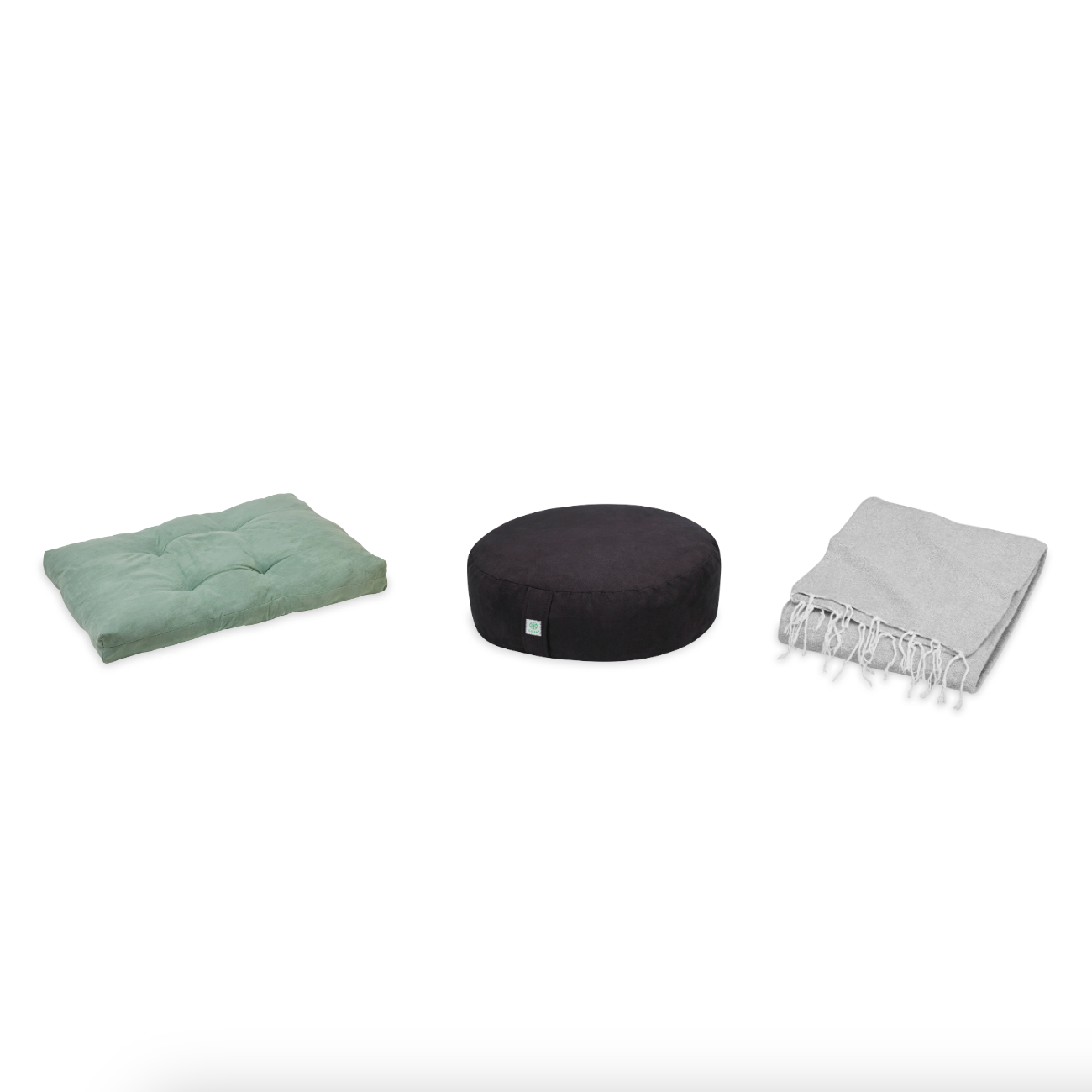 Meditation Bundle - Zabuton (Sage), Zafu (Black), Blanket (Grey)